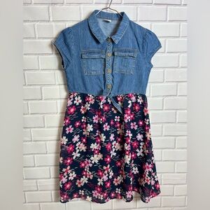 WONDER NATION girls Floral Denim Dress/size L(10-12)